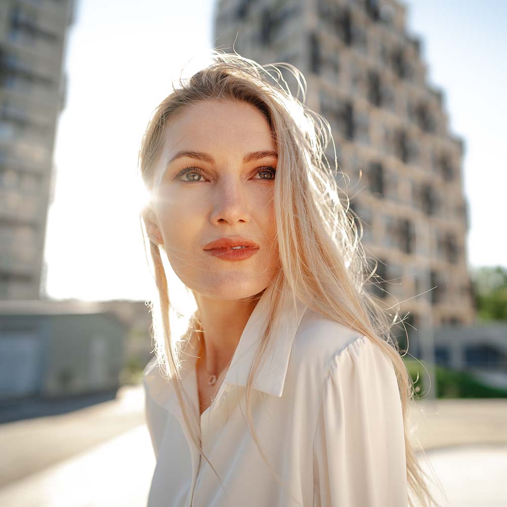 close up portrait of young businesswoman outdoors 5PRP7CF